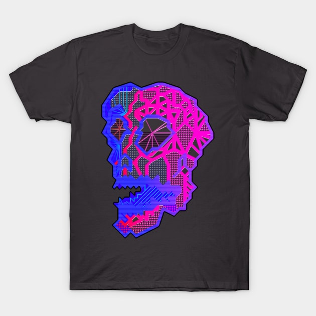 Skull Dark Teal and Dark Magenta T-Shirt by Zeroeroroo
